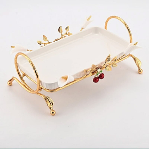 Plateau de service en marbre tropical avec poignée en laiton doré, accessoire décoratif pour la maison, les mariages et les hôtels, plateaux en laiton et en marbre - Product Image 5