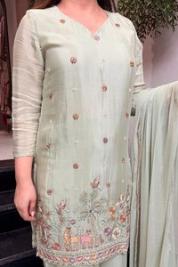 Pink Embroidered Straight Cut <b>Kurta</b> Palazzo Set Indian Pakistani <b>Women</b> Ethnic Wear - Product Image 6
