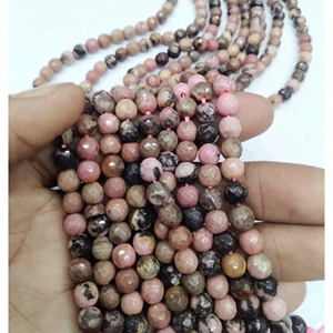 Perles d'espacement rondes polies en rodonite taille diamant pour la fabrication et la conception de bijoux DIY, brin complet - Product Image 1