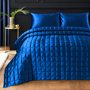 Blue <b>Velvet</b> <b>Bedspread</b> 3Pcs All Season Square Pattern Stitched Solid Design Light Luxury Bedding Home Use - Product Image 4