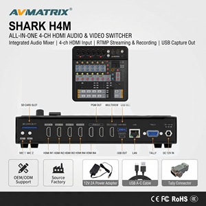 Avmatrix H4M ปลาฉลาม: All-in-<span class=keywords><strong>one</strong></span> 4-CH HDMI Video & Professional Audio Mixer SRT RTMP Streaming บันทึกเสียงสำหรับถ่ายทอดสด - Product Image 1