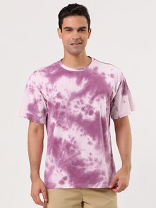 Camiseta de Manga Corta para Hombre, Tie-Dye, Morado y Blanco, Cuello Redondo, Corte Regular, Tejido de Algodón Transpirable y Ecológico - Product Image 1