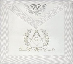 Tablier de maître maçon brodé à la main, blanc, avec fil et filigrane argentés, fabriqué en cuir artificiel blanc épais. - Product Image 1