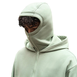 Sweat à capuche oversize avec masque intégré vert clair 100% coton molletonné, impression personnalisée, veste décontractée tricotée avec masque intégré, fabricant en gros - Product Image 5