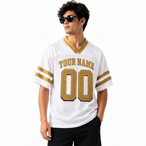 เสื้อฟุตบอลอเมริกันสีขาวทองสำหรับผู้ชาย แบบแห้งเร็ว พิมพ์ลายแบบซับลิเมชั่น คอวี แขนสั้น สำหรับฤดูร้อน - Product Image 3