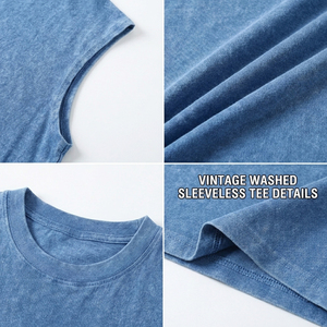 Camiseta sin mangas prémium de algodón de 180 g/m² de alto gramaje, transpirable, con lavado ácido, azul cielo vintage, lavado mineral, corte holgado, estilo streetwear - Product Image 6