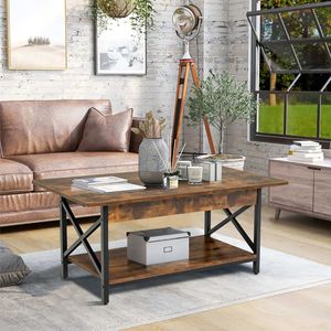 2-Tier Industrial Rectangular Coffee Table with Practical Storage <b>Shelf</b> - Product Image 2