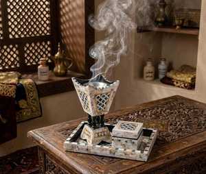 Premium Eco-friendly Arabic Mabkhara Oud <b>Incense</b> Burner Mother Pearl Inlay Set Tray <b>Box</b> for Religious Majlis Ramadan Eid - Product Image 6