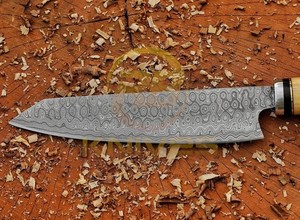 Cuchillo de Chef de Acero de Damasco Hecho a Mano de Primera Calidad con Mango Ergonómico de Resina y Madera para Cocina Profesional - Product Image 3