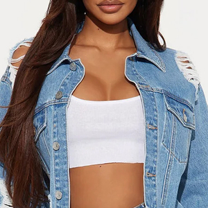 Ensemble 2 pièces tendance pour femme en jean vintage avec jean large respirant pour le printemps/été – Tenue décontractée - Product Image 2