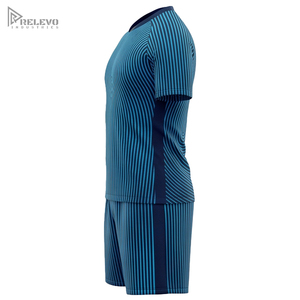 Kit de football personnalisé OEM en polyester/coton sublimé, col rond, manches courtes, uniforme de football, panneaux géométriques, nom d'équipe personnalisé - Product Image 3