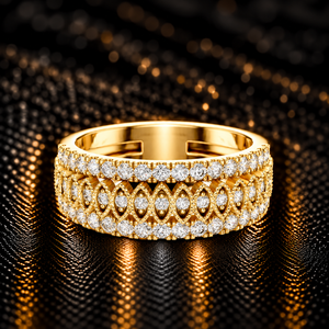 Bague de mariage vintage en or massif 14K 18K avec diamant de laboratoire taille ronde et pavé de diamants taille marquise, bordure milgrain, 0,50 carat DEF VVS, ODM - Product Image 1