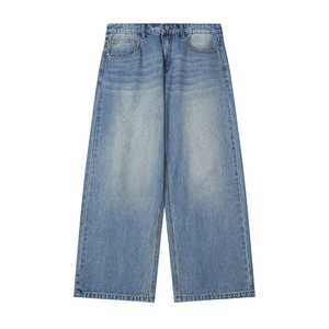 Custom Style Green Denim Jeans for Men Loose Fit Wide Leg Cotton Stacked Design Straight Leg Baggy Streetwear High Street Pants - Product Image 2