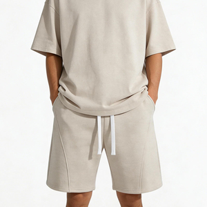 Shorts en molleton 100 % coton pour homme avec cordon de serrage à la taille et poches, style décontracté, coupe mi-haute, en vente - Product Image 2