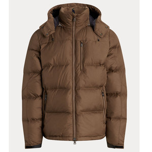 Veste matelassée à capuche marron pour homme, coupe-vent, rembourrage en polyester, vêtement d'hiver décontracté, fermeture éclair, coupe régulière, couleur unie - Product Image 1