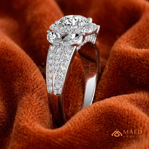 Round Cut Moissanite Halo Engagement <b>Ring</b> 925 Silver Three Stone <b>Split</b> Shank Pave Band Wedding <b>Ring</b> Diamond Look Jewelry - Product Image 2