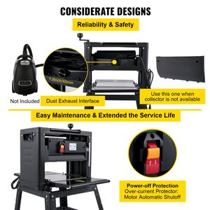 Pialla per Legno Pieghevole da 12,5 Pollici, 1500W, Doppia Lama, Velocità di Alimentazione 315/min per Lavorazione del Legno e Controllo dello Spessore - Product Image 6