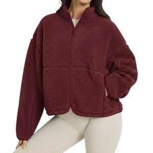 Chaqueta de forro polar Sherpa para mujer, color naranja quemado, con diseño de logotipo personalizado, con cremallera, para otoño e invierno, transpirable, estilo urbano. - Product Image 4