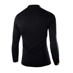 Men's <b>Black</b> <b>Compression</b> <b>Shirt</b> Long Sleeve Athletic Base Layer with Orange Accents for Running Gym Training and Sports - Product Image 2
