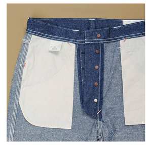 Jean en denim OEM coupe droite ample, délavé moyen, avec boutons, patchwork, ourlet selvedge, personnalisé, 15-20oz, automne hiver été - Product Image 6