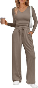 Combinaison décontractée pour femme, vert olive, à capuche, manches longues, imprimée, éco-responsable, taille à cordon, poches latérales, coupe droite, longueur complète - Product Image 5