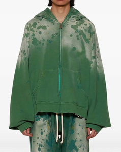 Conjunto Deportivo Unisex de Invierno con Capucha de Forro Polar Verde, Corte Holgado, Estilo Urbano, Cierre con Cordón de Algodón - Product Image 2