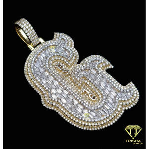 Custom Baguette <b>Initial</b> Letter Pendant Moissanite Diamond 925 Sterling <b>Silver</b> Gold Plated Iced Out Hip Hop <b>Necklace</b> Personalized - Product Image 2