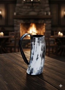 Corne à boire viking en matériau organique de haute qualité avec bordure en laiton, faite à la main, écologique, cadeau de Noël - Product Image 4