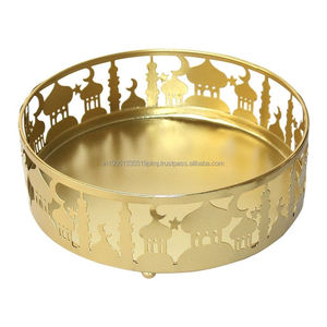 Plaques en métal doré de luxe pour Ramadan, plateau personnalisé en fer, 2 pièces, étoile de lune, assiette à steak, décorations de table pour l'Aïd, vente en gros - Product Image 6