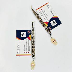 Somofy Enterprises Eyelash Tweezers Stainless Steel Precision Tip with <b>Leopard</b> <b>Print</b> Strap Labubu Charm Perfect Grip 10mm Length - Product Image 6