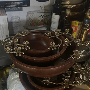 Natural Wood Food Bowl With Golden Color Handle Top Quality Table Top Free Home <b>Dinnerware</b> and Lunch Mixing Bowl for Sale - Product Image 1