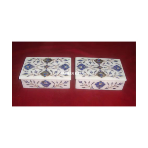 Luxury Jewelry Box of Giveaway Handmade New Polished White Marble Blue MOP Inlay Jewellery Boxes With New Ring and <b>Earring</b> Boxes - Product Image 4