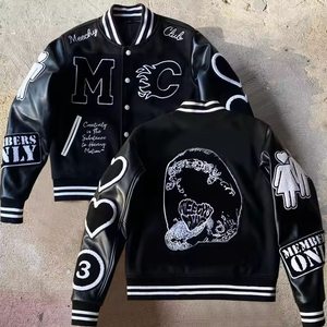 แขนเสื้อหนังเทียมระดับพรีเมียม – สไตล์ Letterman ทรงบ็อกซี่แบบเรโทร พร้อมขอบยางยืดลายทางและรายละเอียดลายปะ - Product Image 5