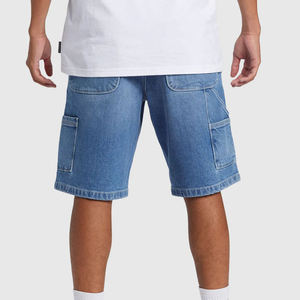 Shorts cargo en jean pour homme, taille mi-haute, fermeture boutonnée, style décontracté, 100 % coton tissé, respirant, couleur unie, coupe Bermuda - Product Image 4