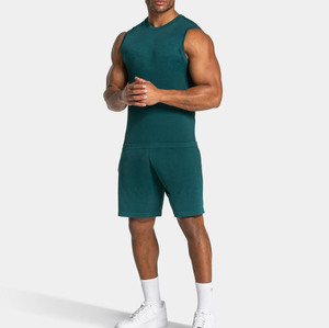 Conjunto Deportivo de 2 Piezas para Hombre, Camiseta sin Mangas y Pantalones Cortos, Transpirable, para Gimnasio, Verde Azulado, OEM, Secado Rápido, Absorbe la Humedad - Product Image 1