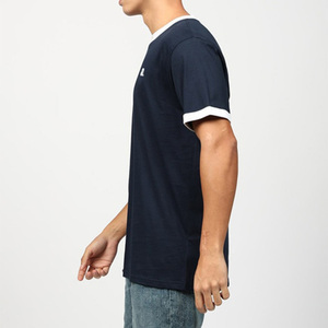 T-shirt décontracté pour homme bleu marine à manches courtes, col rond, avec bordure contrastante blanche et logo frontal, en jersey respirant à séchage rapide - Product Image 3