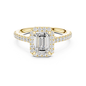 Yellow Gold Lab Grown Diamond Engagement Ring with Emerald Cut Center Stone and Pavé Diamond Halo, Elegant Bridal Jewelry Gift - Product Image 1