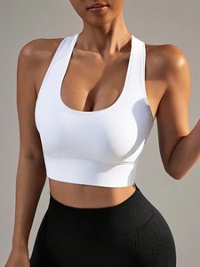 High Elasticity Running Sports Bra | Women's Scoop Neck Seamless Gym Crop Cami | Ribbed <b>Underbust</b> Band Athletic Sportswear - Product Image 3