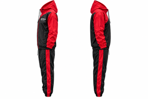 Ensemble de survêtement coupe-vent à capuche rouge et noir pour homme, veste légère à fermeture éclair intégrale et pantalon de jogging, vêtements de sport d'extérieur - Product Image 3