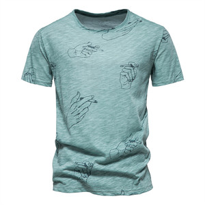 Camiseta de Manga Corta para Hombre, Color Verde Azulado, Cuello Redondo, con Estampado de Diseño de Humo, Corte Regular Informal, Tejido de Punto, Algodón - Product Image 1