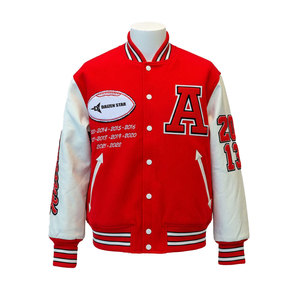 DAIZEN <b>STAR</b> Men Varsity <b>Jacket</b> Orange White Sleeve Embroidered Letter Patch Design Turn-down Collar Single Button Skulls Pattern - Product Image 6