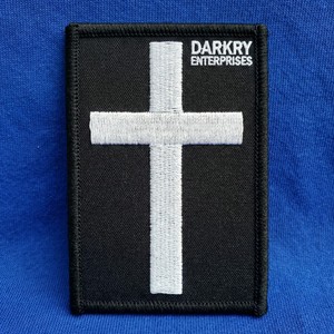 Custom Machine Embroidery Iron On Patch White Cross Religious Symbol <b>Black</b> Background Rectangular Badge for Clothes <b>Jackets</b> Bags - Product Image 1