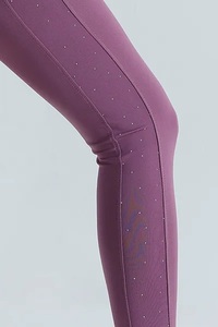 Leggings de yoga taille haute unis respirants, longueur intégrale, avec design froncé aux fesses en dentelle, sans couture, taille élastique, Spandex/Polyester - Product Image 6
