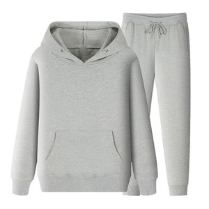 Conjunto Deportivo Unisex Gris con Capucha, Manga Larga, Color Sólido, Informal, para Otoño, Transpirable, 100% Algodón, Corte Regular, 2026 - Product Image 2