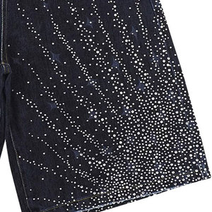 Shorts en jean taille haute pour homme, ornés de sequins à pois, fermeture boutonnée, style décontracté, tissu tissé - Product Image 6