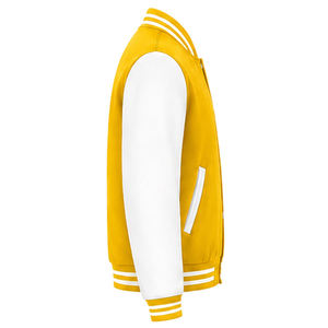<b>Men</b> Yellow Varsity <b>Jacket</b> <b>White</b> Sleeve Solid Color Casual Wear Fleece Material Turn-down Collar Regular Fit Autumn Wear - Product Image 6