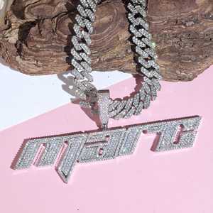 <b>Iced</b> <b>Out</b> Letter Pendant Necklace, Custom Cuban <b>Chain</b>, Hip Hop Jewelry, 925 Silver Hip hop style Necklace, Moissanite Jewelry - Product Image 3