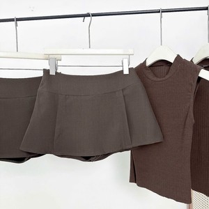 Ensemble débardeur côtelé à col roulé et mini-jupe trapèze au-dessus du genou pour femme, coupe décontractée unie en polyester/coton, toutes saisons - Product Image 3
