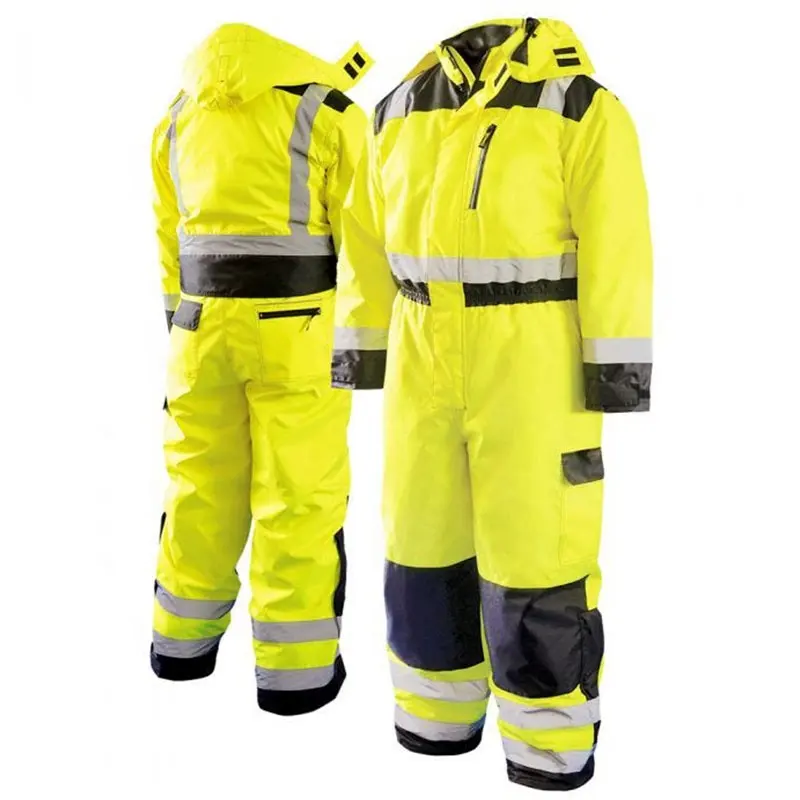 Hi Vis Class 3 PU Coated Seam Sealed Insulated Safety Coverall High Visibility Winter Workwear