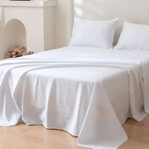 Ensemble de draps de lit en percale blanche de style américain 210 TC, comprenant des draps plats et ajustés, taille Queen, ensemble de 4 pièces pour la maison et l'hôtel - Product Image 1